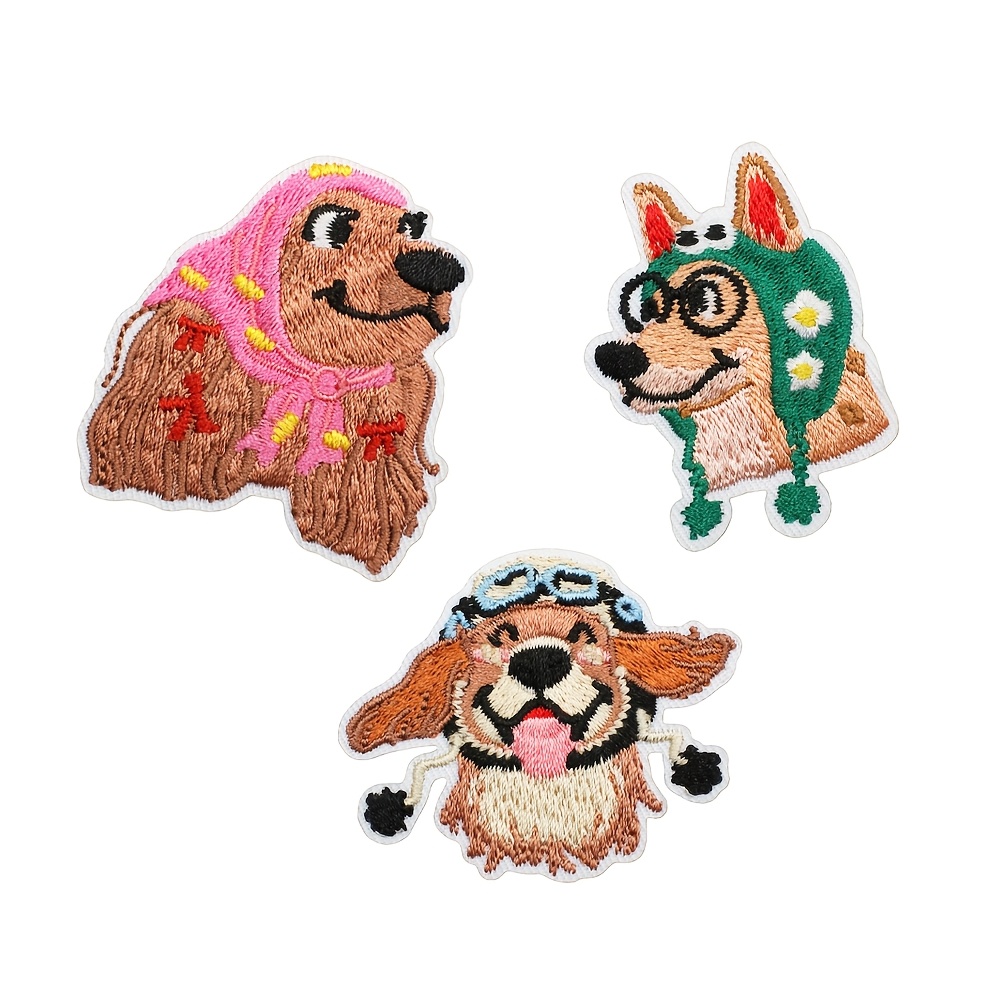 E-shop 3er-Set bestickte -Patches mit Hunden in für Kleidung, , Mützen Schals, bügelbar oder handgenäht