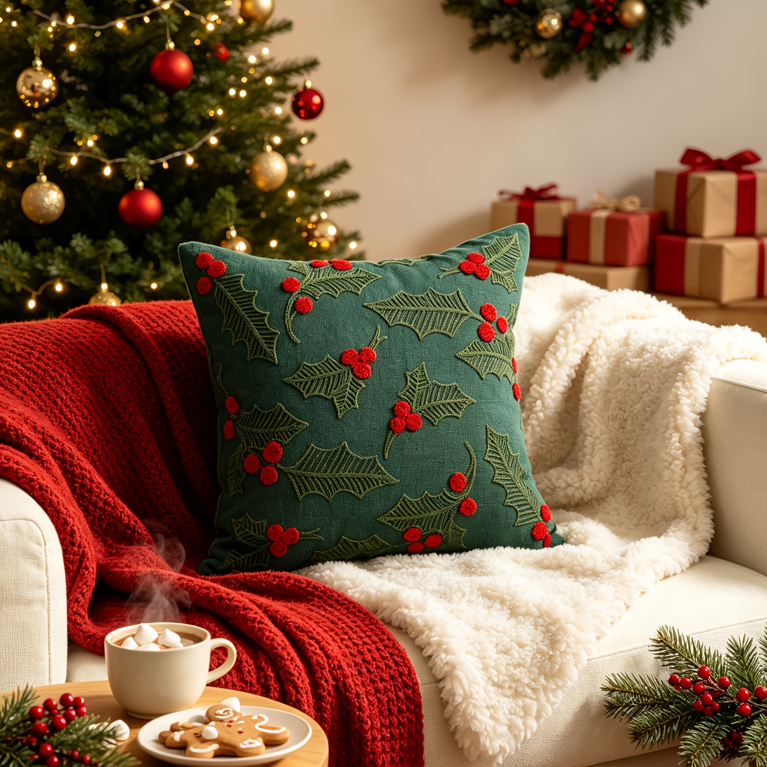 TEMU 1pc Christmas Pillow Christmas Embroidery Throw Pillowcases With White Xmas Sofa Bed Home Couch Patio Decor