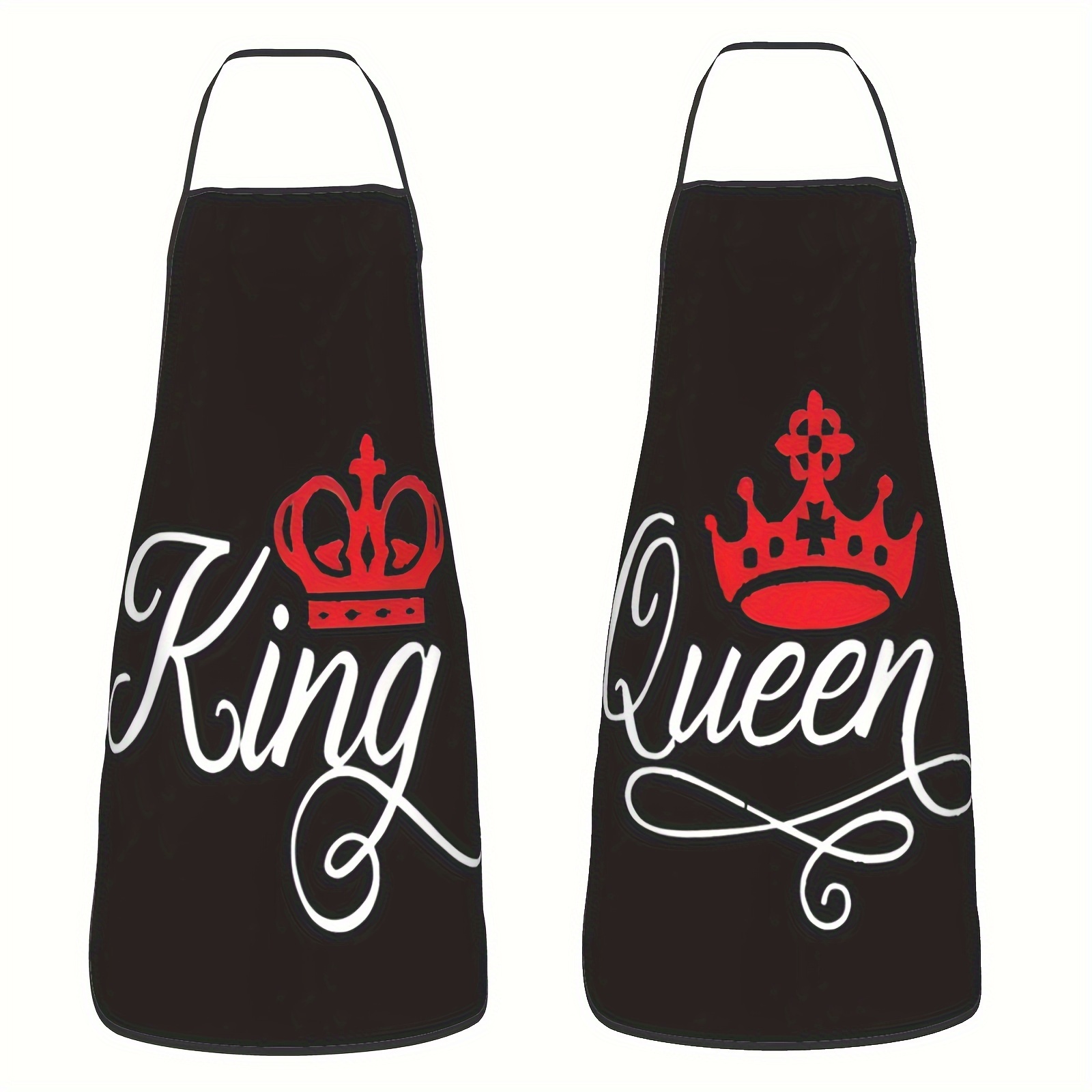 

Chef Aprons Set Of 2 - King And Queen Design, Adjustable Neck Straps, Polyester Kitchen Aprons For Cooking, Grilling, Halloween, Woven Solid Color Couples Apron Pack