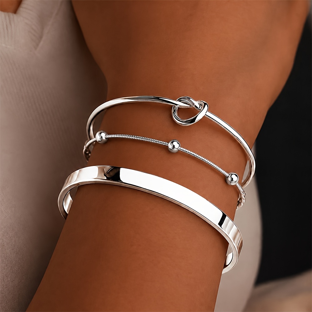 TEMU 3 braccialetti in acciaio inossidabile 304, gioielli da donna impermeabili e resistenti allo sbiadimento, accessori da donna eleganti e , per