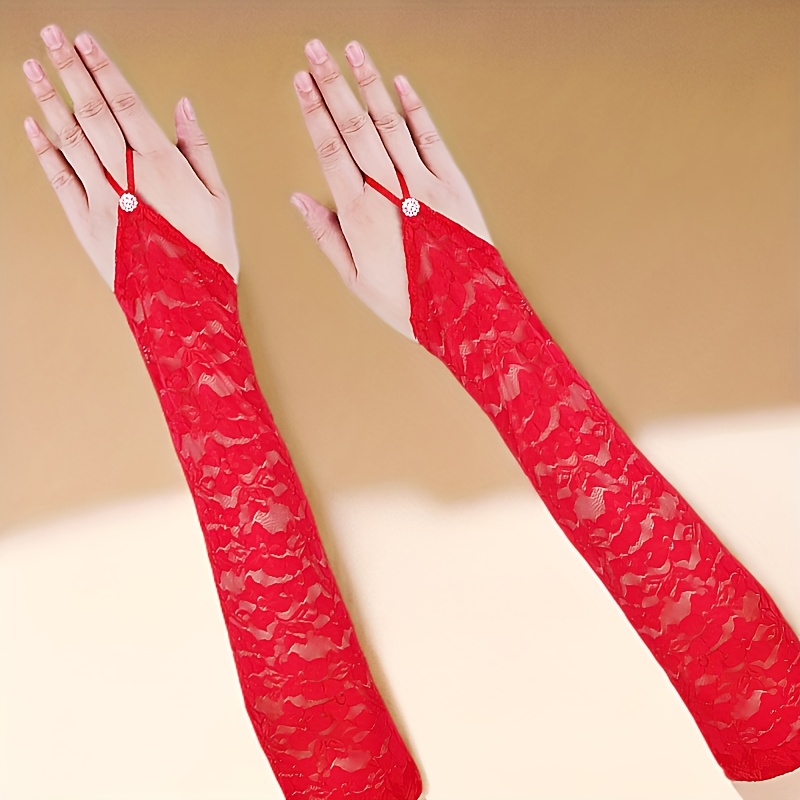 Wrist length fingerless lace gloves sales