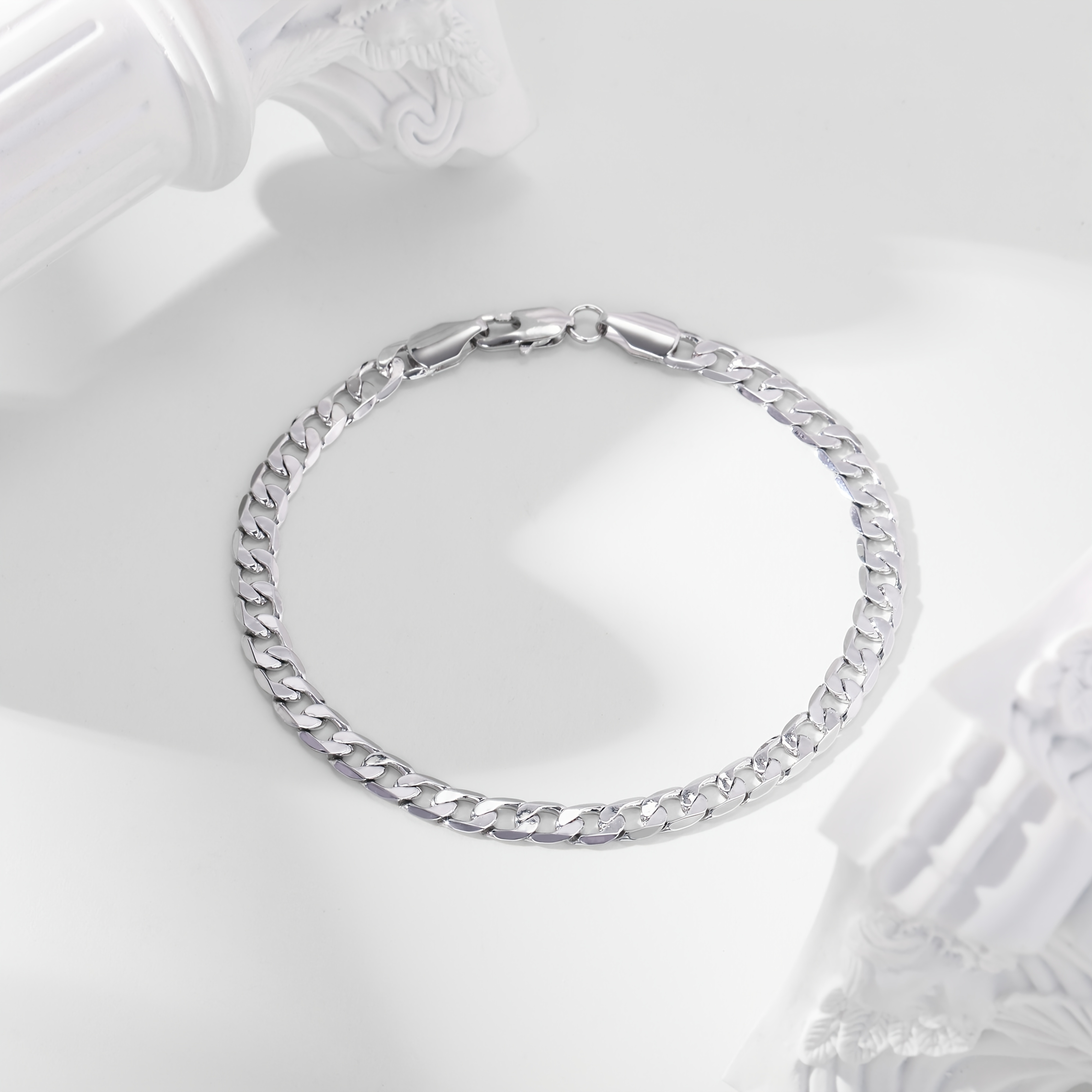 Image of 925 925 Silvery Plated, Men's 5mm Silvery Cuban Bracelet, A Standard Bracelet For Men, Simple And Fashionable, Of Date, Suitable As A Birthday Gift, Christmas, Valentine's Day, With Exquisite Gift Box