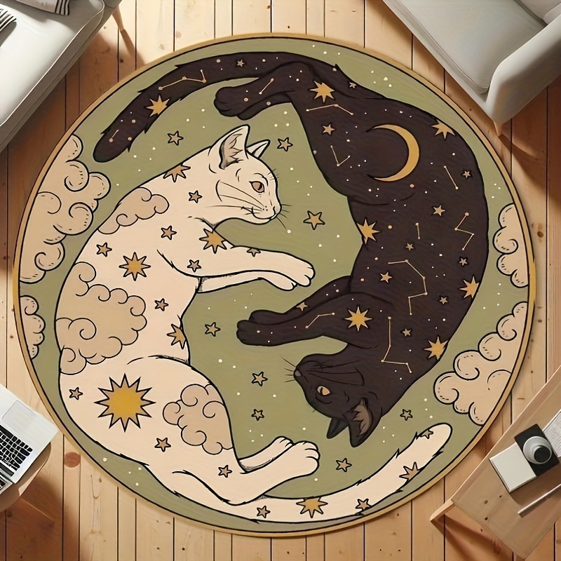 

Cozy Black & White Cat Print Area Rug - Soft, Non-slip, Stain-resistant For Living Room And Kitchen Decor, Hand Washable Polyester, Rectangular Shape