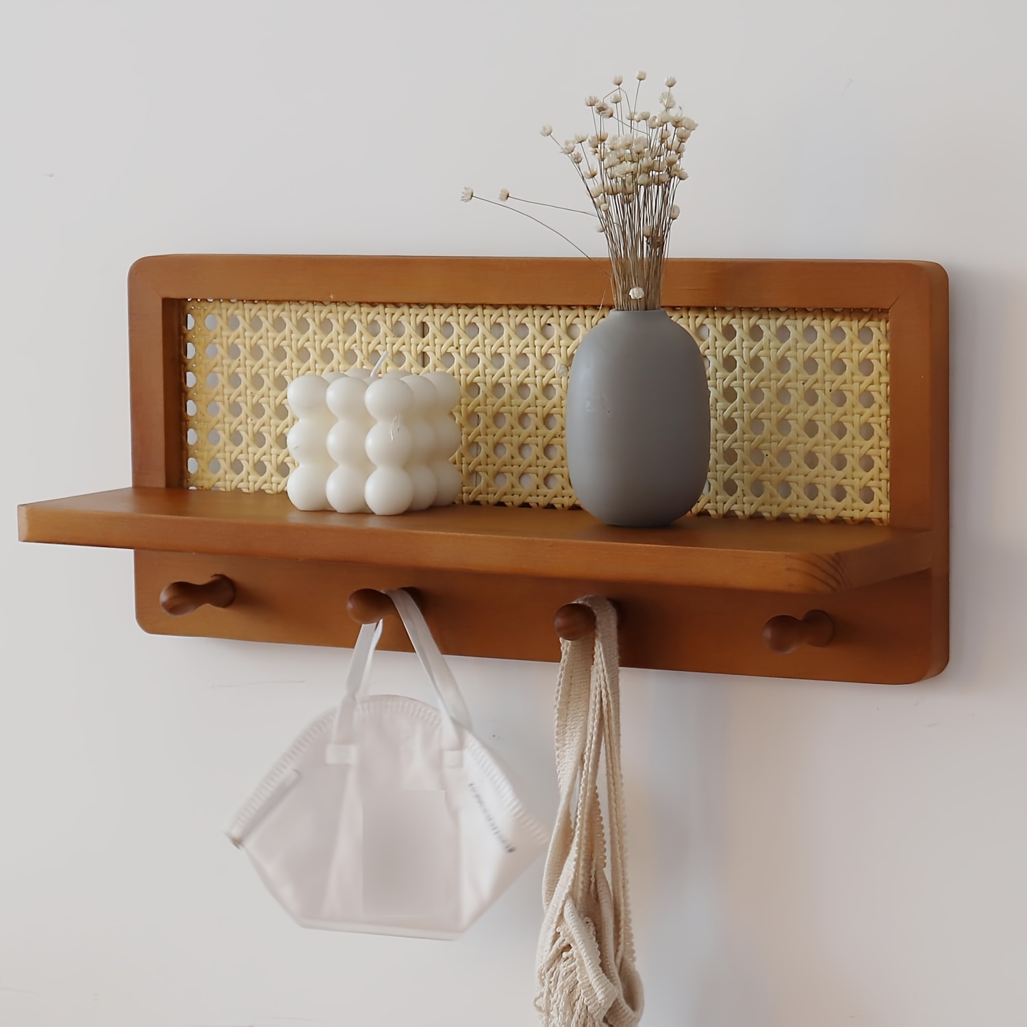 a rattan key holder four hooks a wall mounted decorative Temu