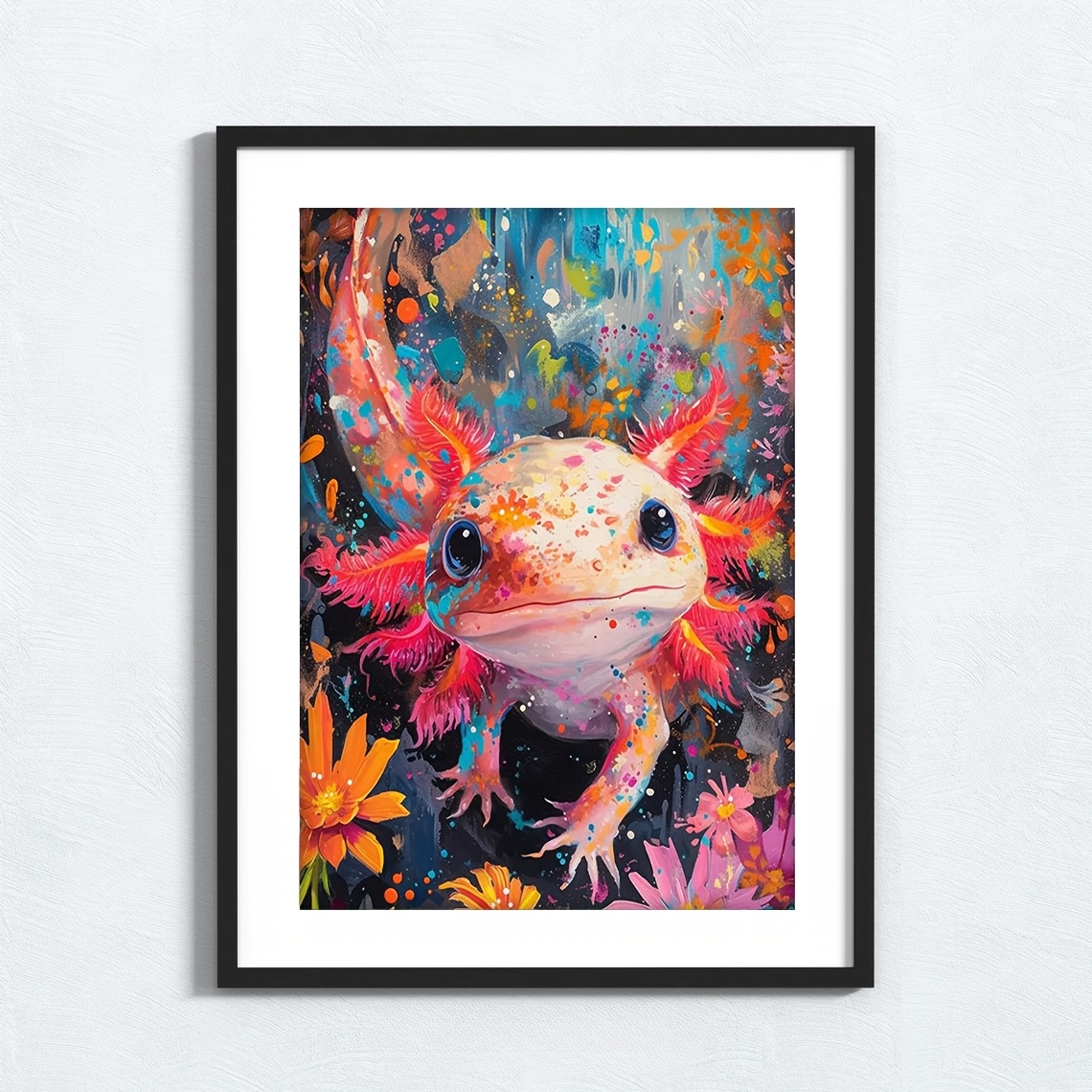 E-shop 2D Flach, 2D Flach, 1 Stück Bunte Axolotl Leinwandbild, und 30,5 x 40,6 cm (12 x 16 Zoll), mit einem lebendigen mexikanischen Axolotl-Design.