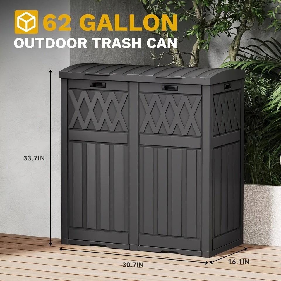 

62 Gallon Garbage Dual Can Resin Outdoor Trash Can W/ Tiered Lid And