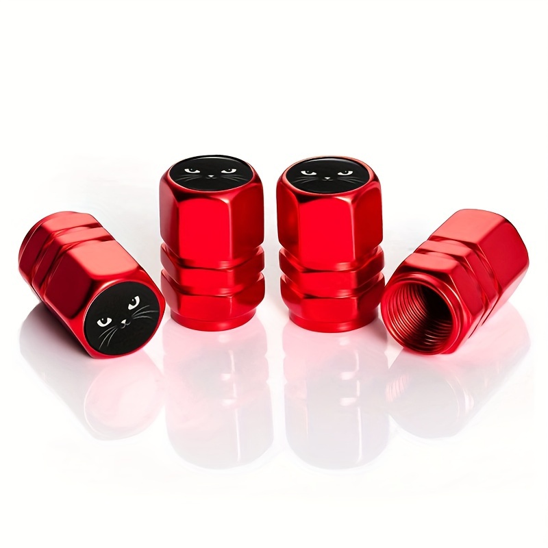 Image of 4pcs Cat Eye Patterned Metal Tire Valve Covers - Universal Fit For Cars, Trucks, Suvs, Motorcycles - Adds A Stylish Touch With Feline Design, Motorcycle Accessories | Cat | Metal, Cat Accessories