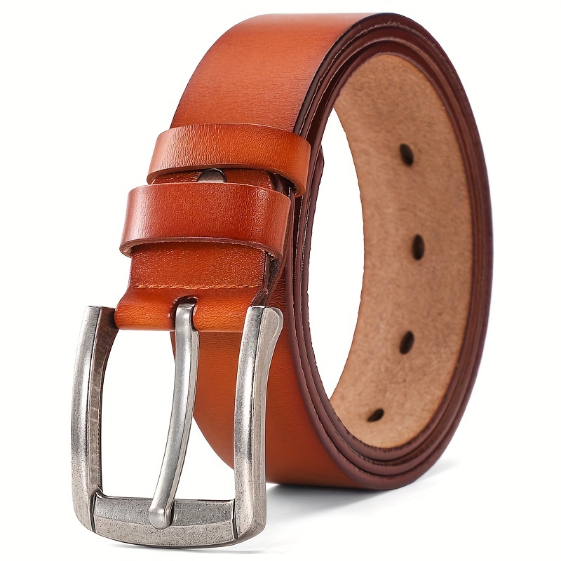 Image of Premium Handcrafted Two-layer Cowhide Belt For Men - Vintage Western Cowboy Style With Square Alloy , Durable & Stylish For Jeans And Casual Wear