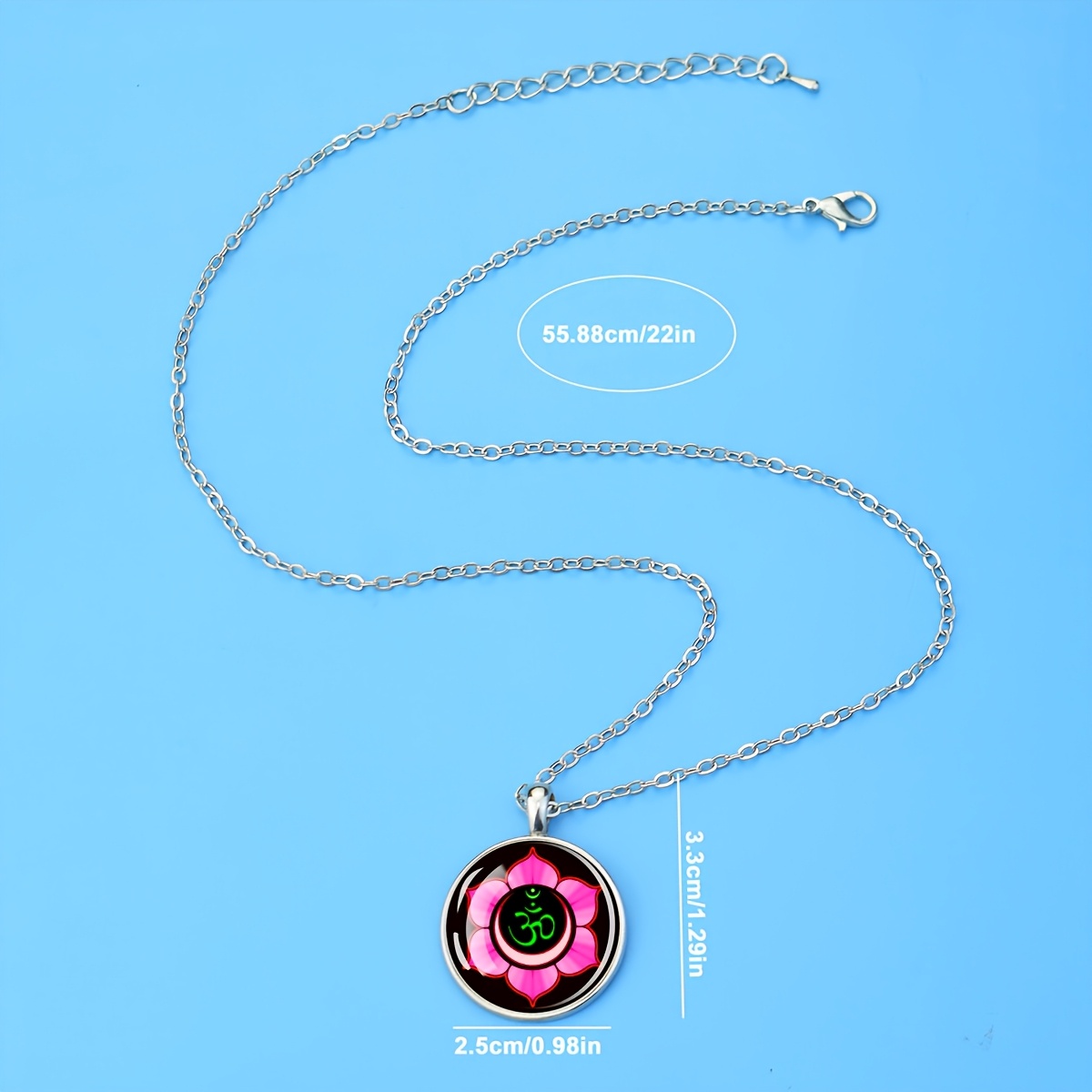 Lotus Flower OM Symbol Necklace, Glass Dome Design