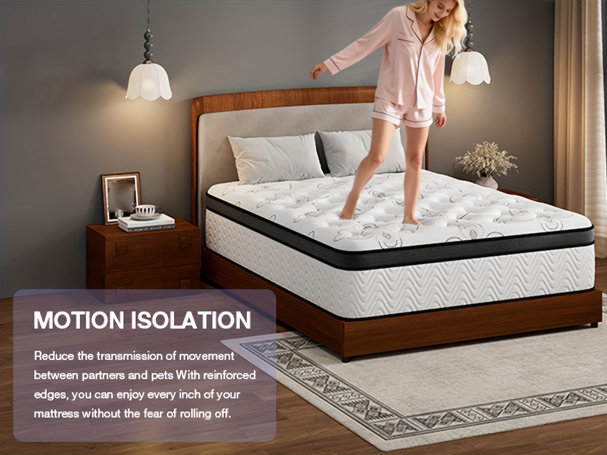 [Hybrid Mattress] 12 Inch Mattress, Memory Foam And Pocketed Coils Hybrid Mattress With Pressure Relief, Motion Isolation, Edge Support, Plush Feel, Mattresses In A Box