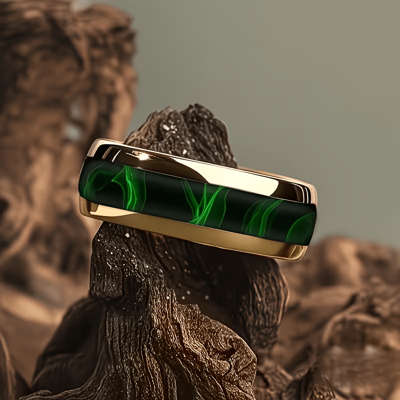 TEMU Luxury 316 Steel Ring, Unisex Design With Texture And Golden Band For A Unique Pairing, Showcasing Natural And Smooth Beauty. Exquisite Wedding