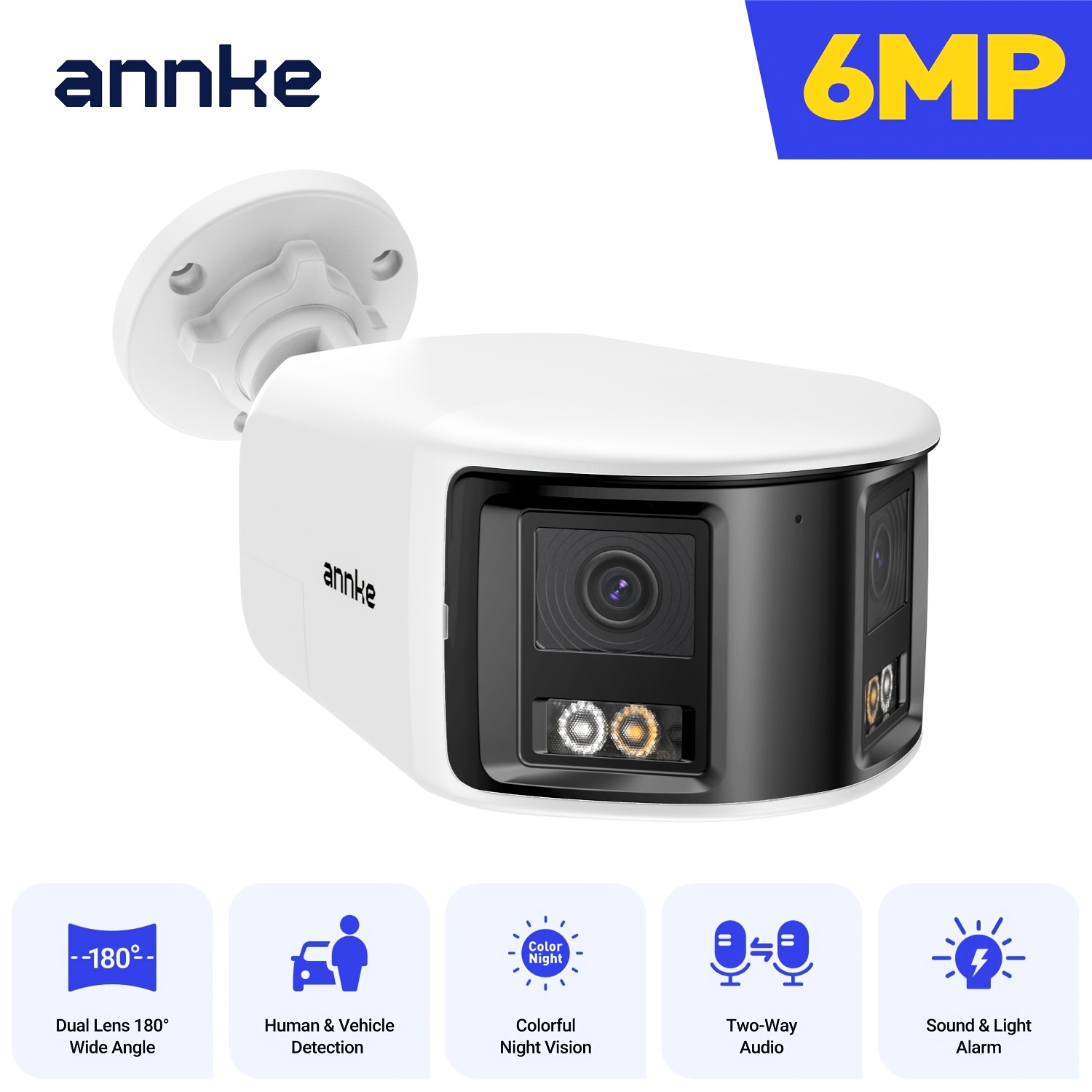 Image of Annke 6mp 180° Panoramic Dual-lens Security Camera Featuring Intelligent Human And Vehicle Detection, Color Night Vision, Audio, And Microsd Card Support Up To 256gb