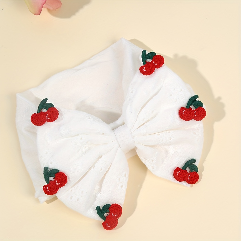Image of 1pc Cute Cherry Bow Headband For Soft White Fabric Wide Hairband With Cherry Decoration Additions For Daily Wear