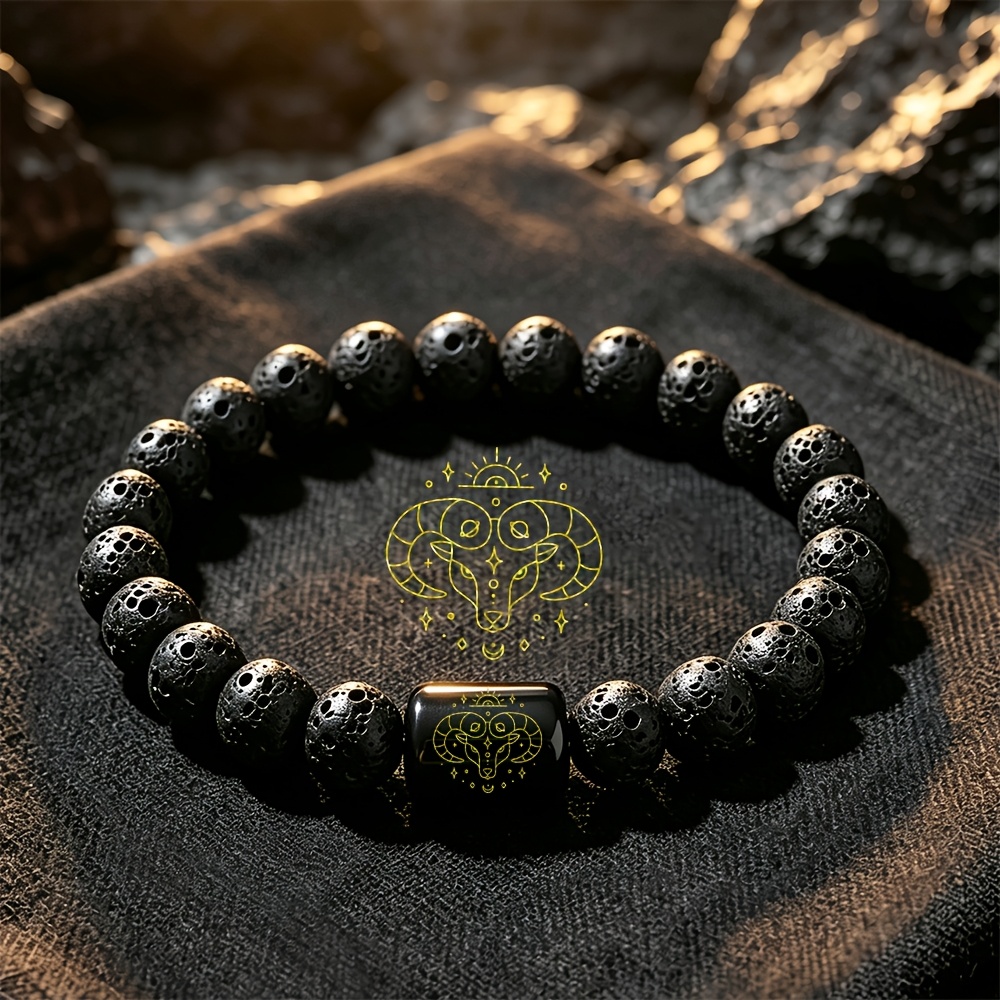 Women's Natural Stone Beaded Aries Zodiac Bracelet, Celestial Gift