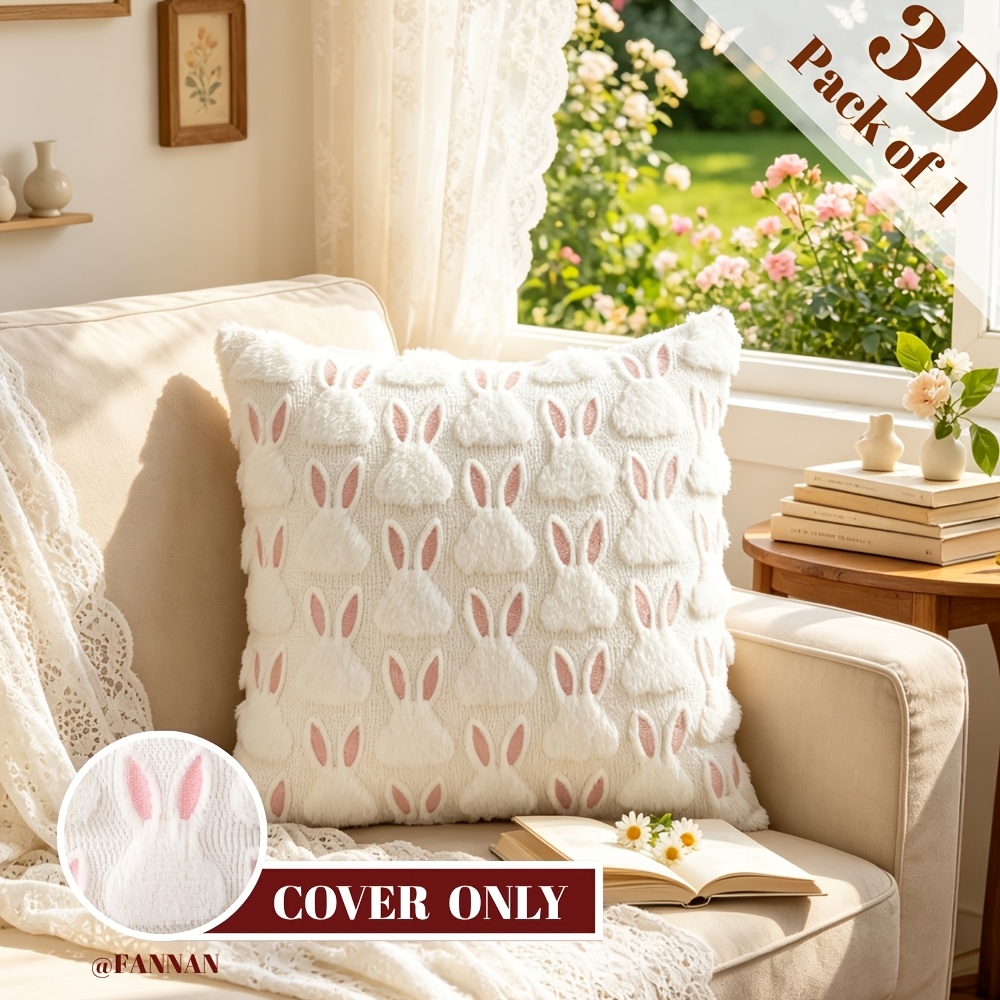 1pc Easter Bunny Ears Plush Throw Pillow Case Cover 18x18 Inch Cute Funny Cushion Cover For Easter Party Room Sofa Holiday Decor Gift No Pillow Core