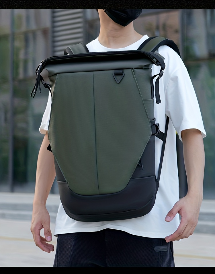 Men'S Stylish Backpack for Business Use, Expandable with a Roll-Top Design, Large Capacity for Laptops, Fashionable And Casual