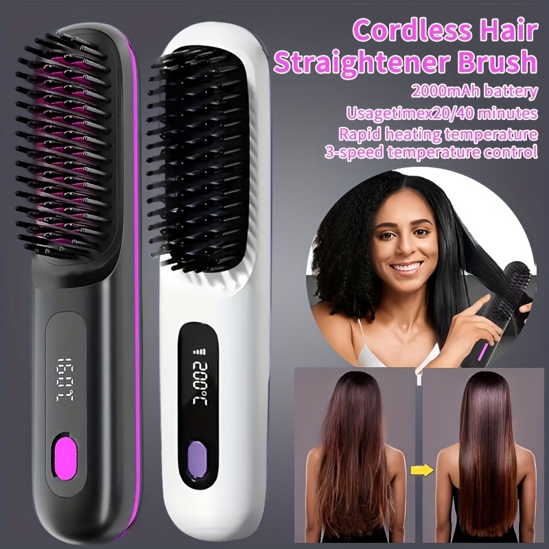 portable wireless hair straightener comb usb charging   temperature control negative   long lasting   led display screen lightweight   travel with comb and clip included Product details 0