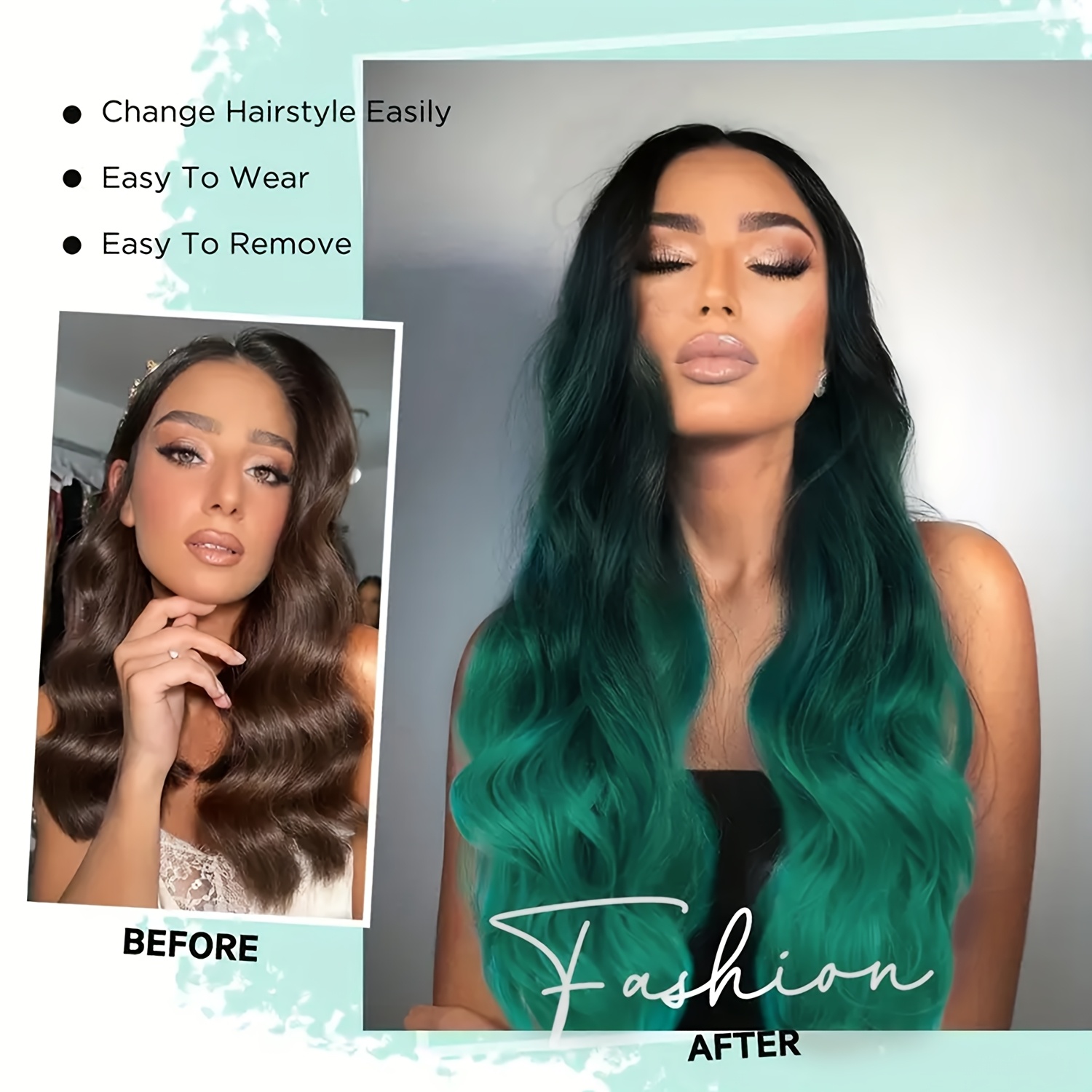 1pc womens long wavy ombre green wig 150 density high - Temu  display picture 2