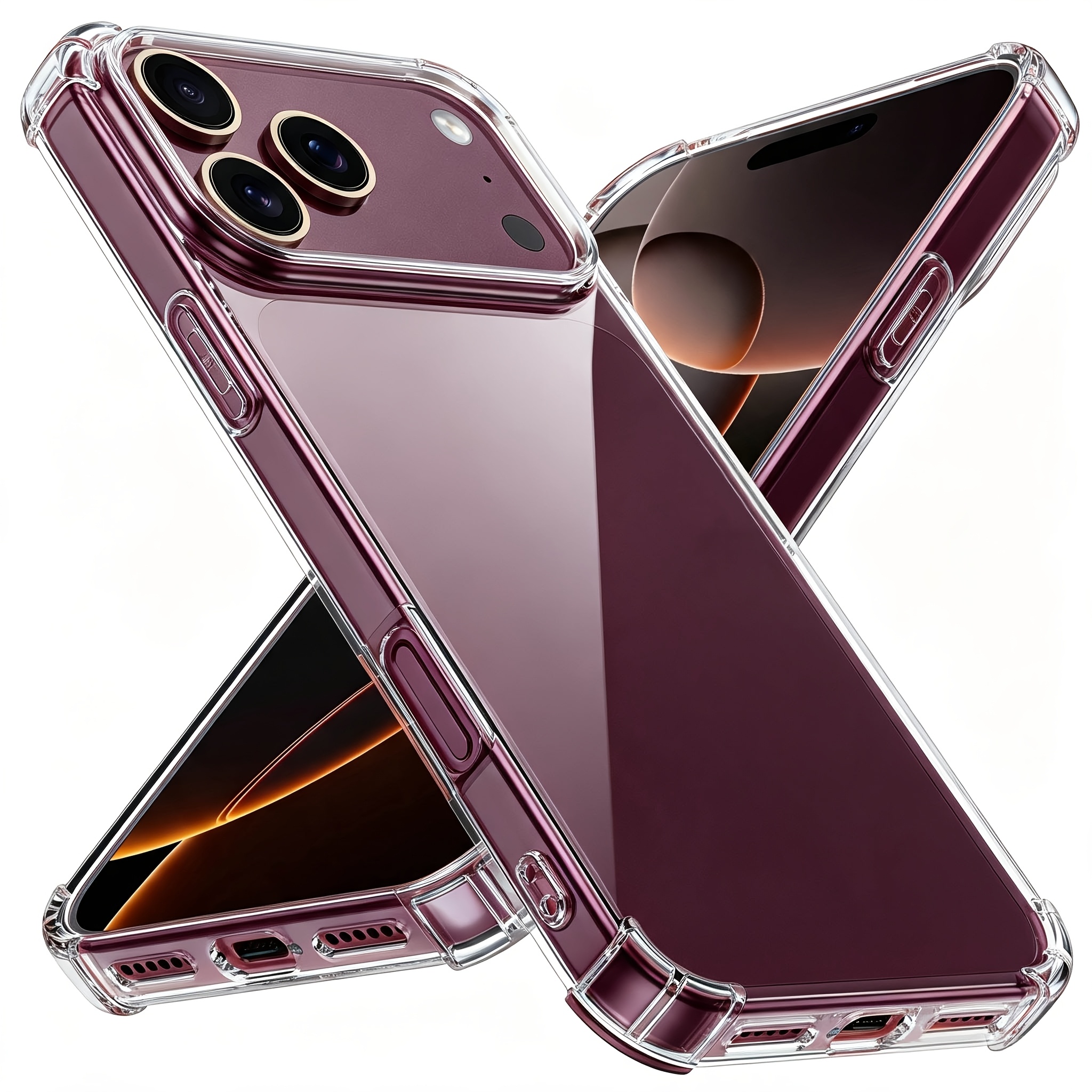 TEMU Funda para teléfono: (Protección en ) Transparente de cristal a prueba de golpes, compatible con iPhone 18 Pro Max, 18 Pro, 17 Pro Max, 17 Pro,