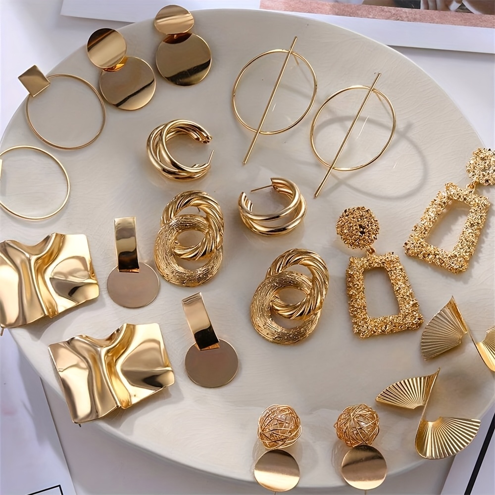 TEMU Juego de 5 de aretes geométricos de metal para mujer, para uso diario y regalos de (surtido aleatorio)