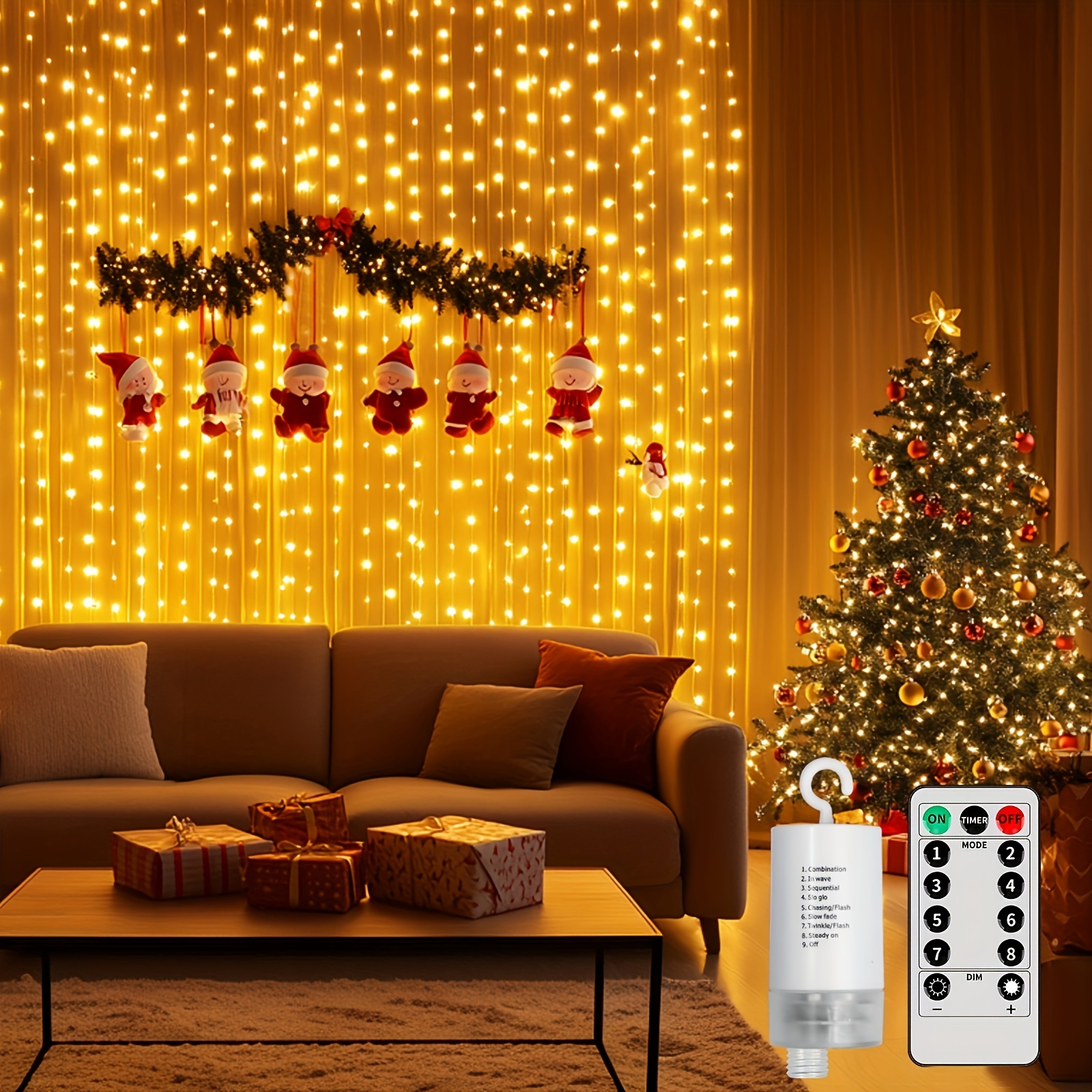 Curtain Fairy Lights Pvc Cord 6x3m 600 Led Battery Light Curtain Outdoor 8 Remote Control Battery Box Outdoor/indoor Fairy Lights For Curtain Wall Garden Christmas Party Wedding Decoration