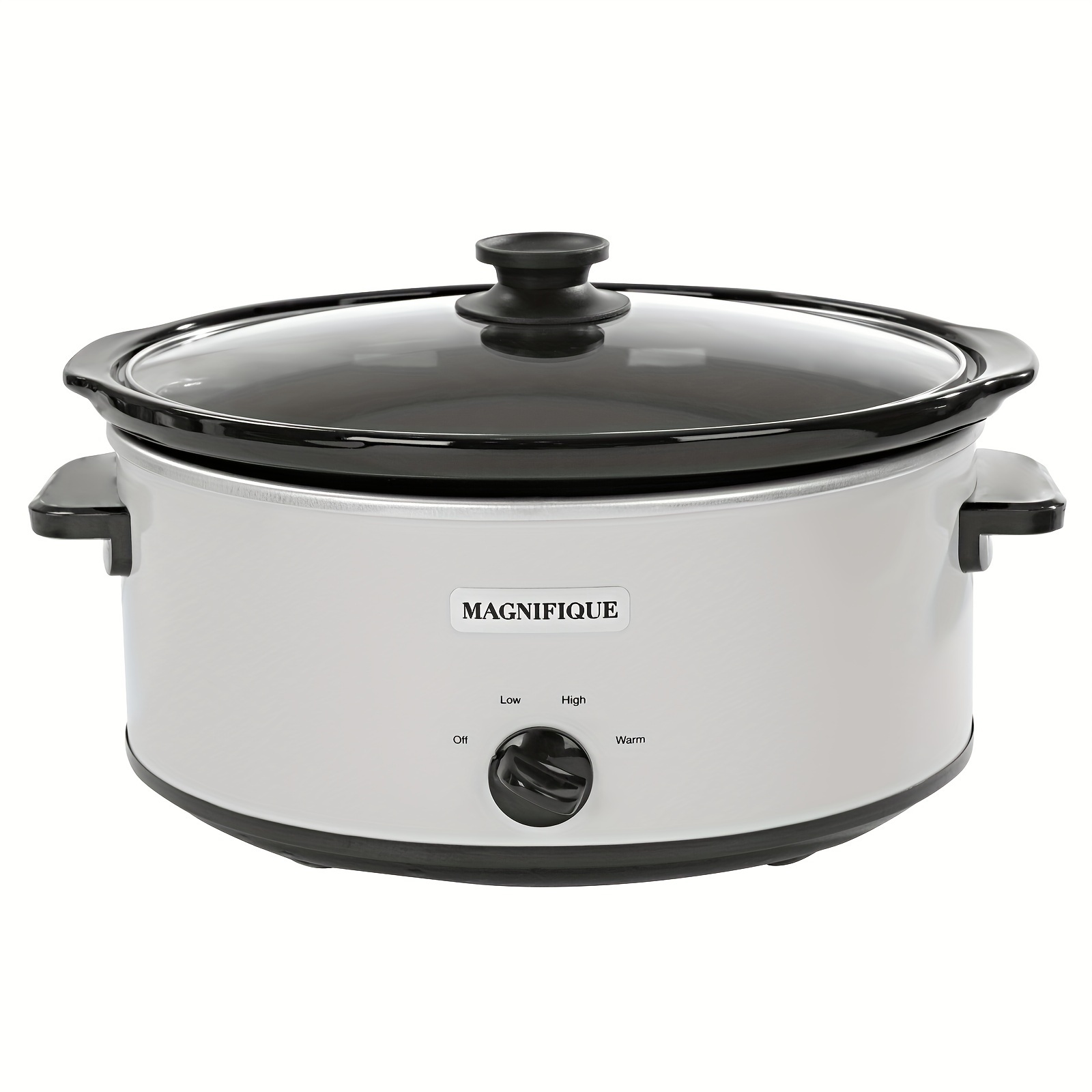 

Magnifique 8 Quart Slow Cooker Oval Manual Pot Food Warmer With 3 Cooking Settings, White Stainless Steel