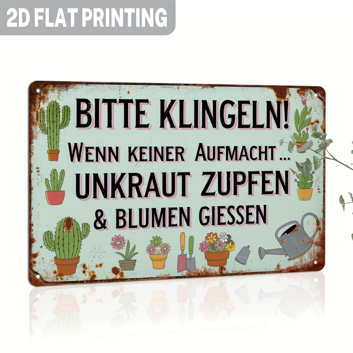 TEMU 2D Flach, 2D Flach, ., Deutsches Vintage-Metallschild, Bitte läuten Sie , wenn öffnet, Hochzeit und Blumen gießen Metallschild Gartendeko,