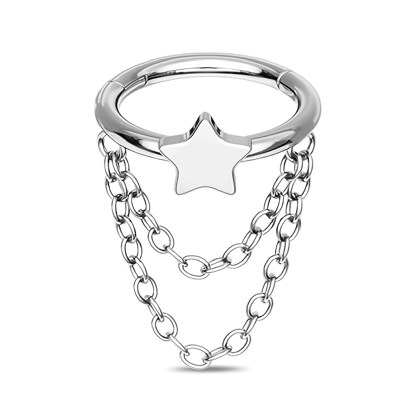 TEMU Women's Steel Star Spiral Piercing Jewelry - 16g Chain Star Spiral Hoop Earrings, Hinged Cartilage Tragus Conch Piercing Jewelry, Suitable For