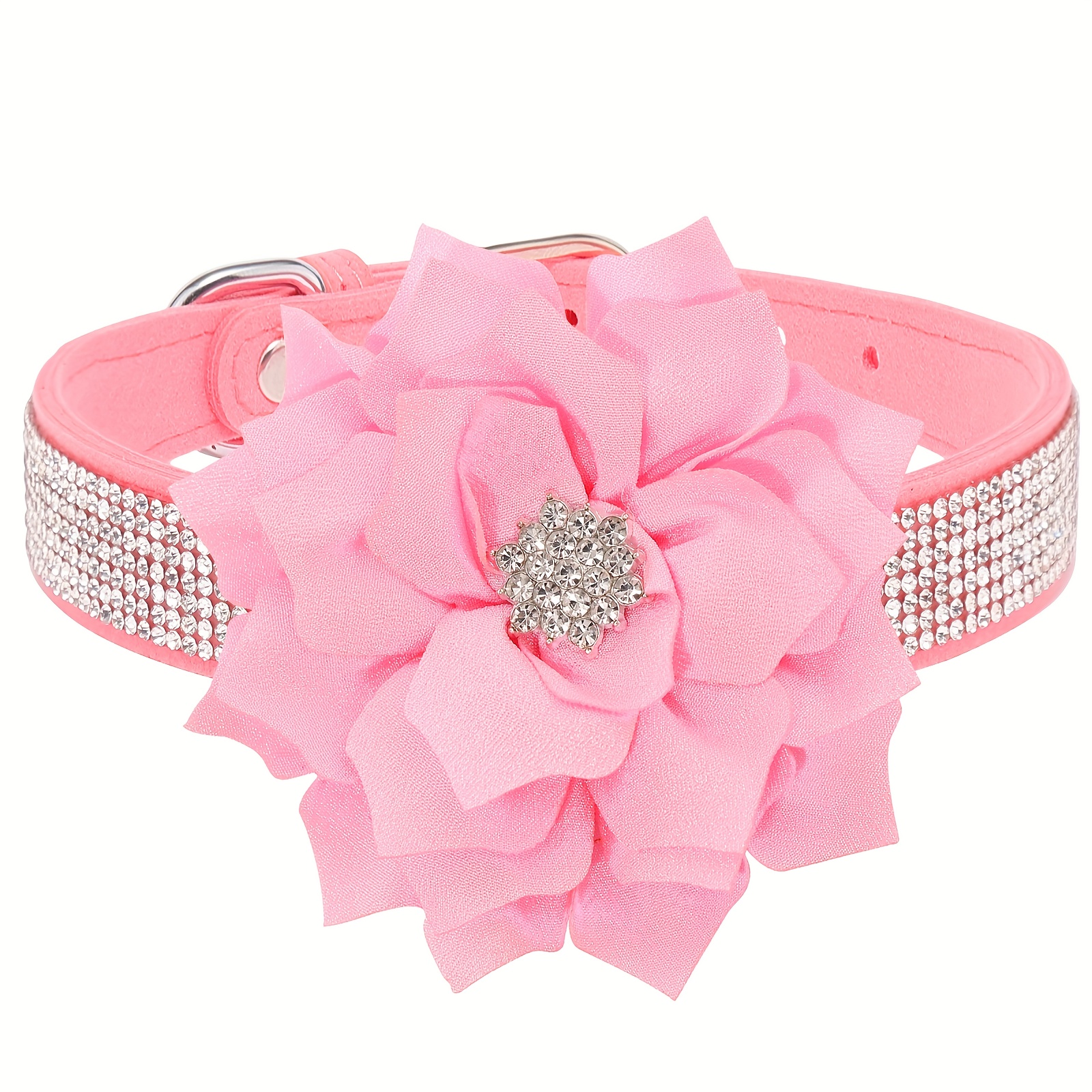 TEMU Mitooe Sparkling Rhinestone Dog Collar With Shining Flower - Adjustable Soft Pet Collar Suitable For Small & Medium Dogs, Rhinestone- Flower