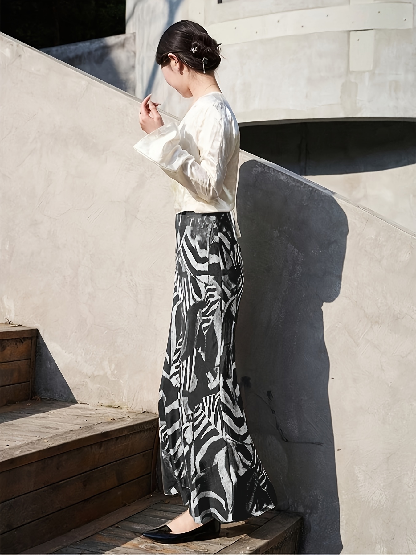 womens elegant zebra print maxi skirt high waist a line Temu Ireland - Main Image