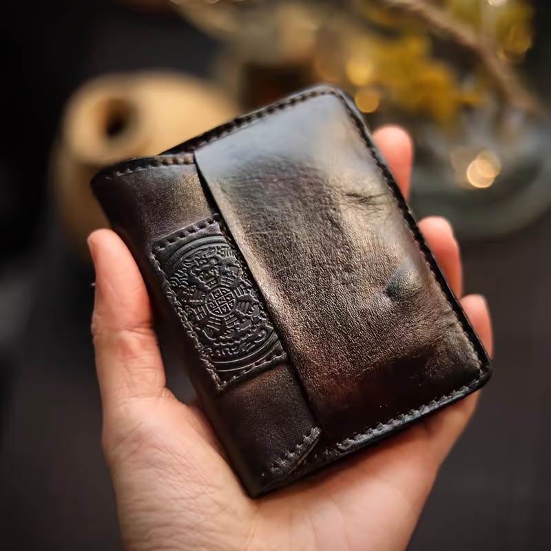 Vintage Handmade Vegetable- Top-grain Leather Card Holder Coin Purse, Genuine Leather Id Holder, Hand-distressed Finish