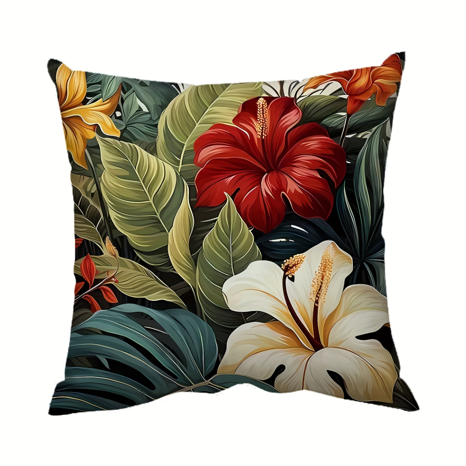 

1pc, Tropical Plant Leaf Flower Short Plush Pillowcase, Zipper Single-sided Printed Pillowcase, Home Decoration Sofa Bedroom Decoration, Without Pillow Core, 18×18 Inches