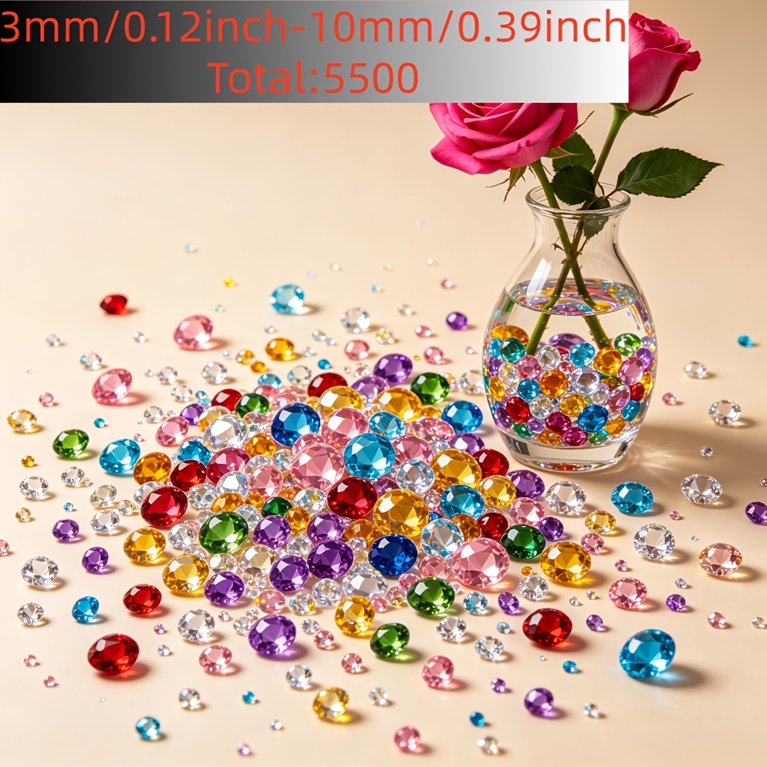 TEMU 5500 Acrylic Fake Diamonds, Artificial Rhinestones, Table Decorations, Vase Fillers, Christmas Party Decorations, Suitable For Vase Filling,