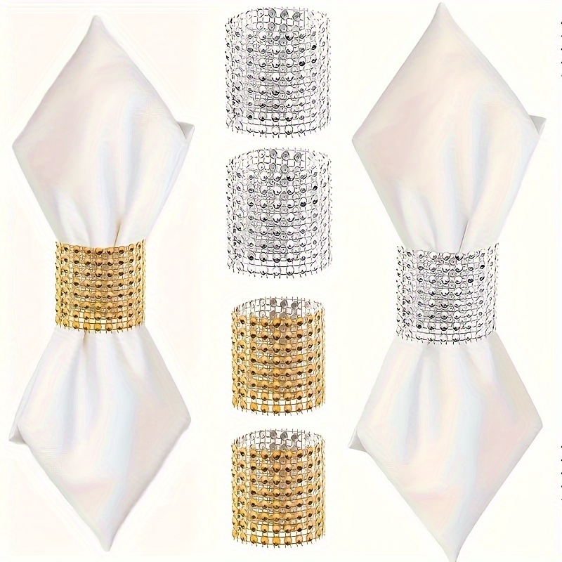 

10pcs Elegant Rhinestone Napkin , Napkin Ring For Dining Table Decoration, Wedding Party Dinner Diy Decoration, Party Supplies, And Simple Decor, Christmas Decoration For Restaurants, Cafes Eid