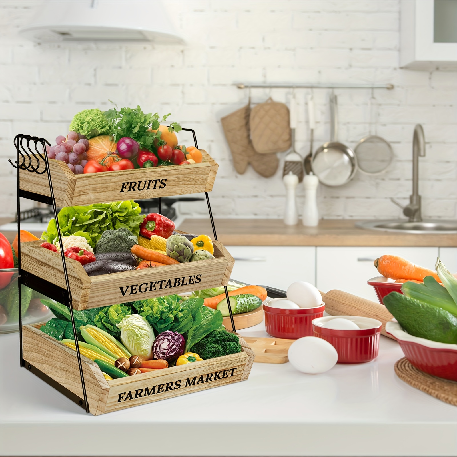 Lot De 2 Corbeilles à Fruits Empilables Pour Comptoir De Cuisine
