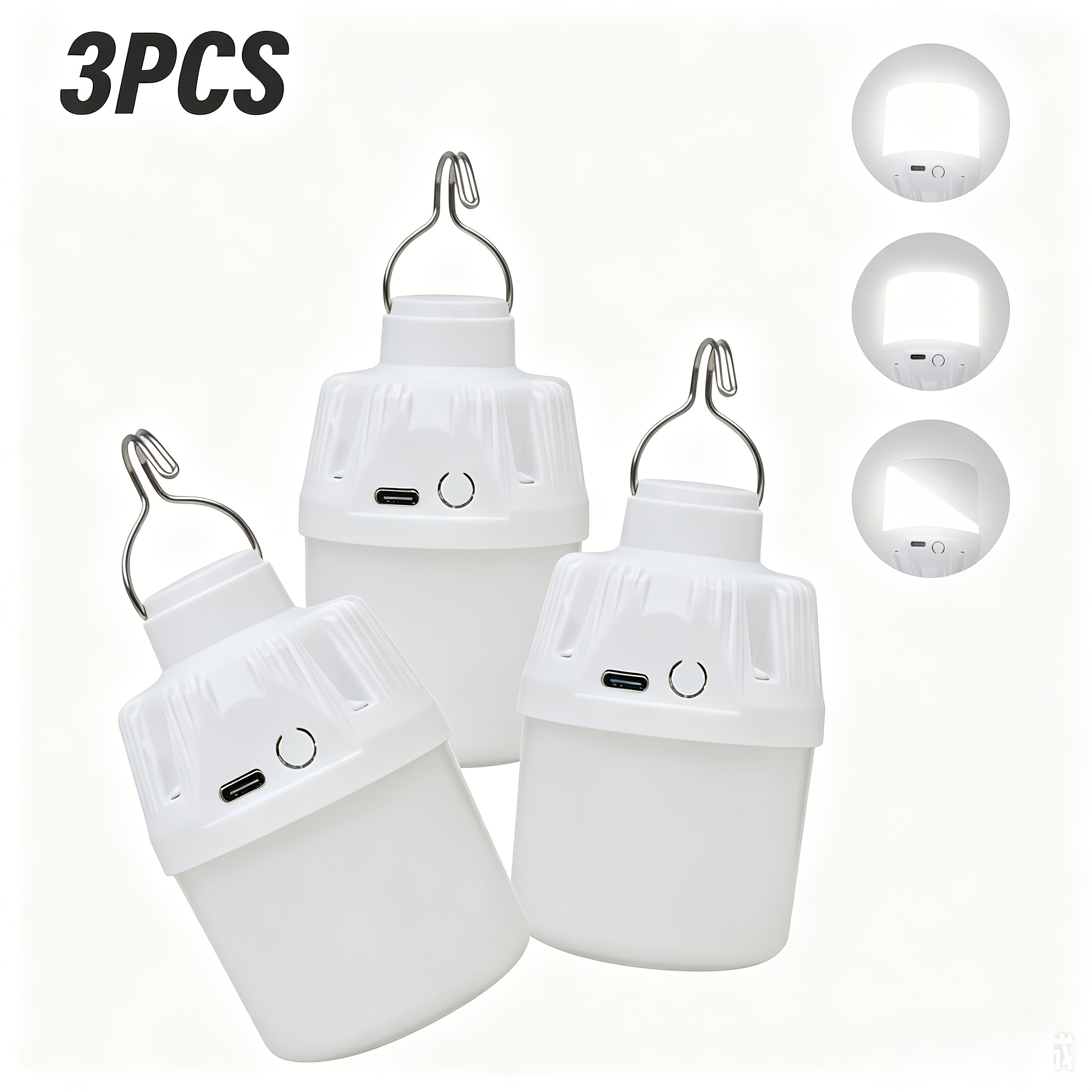 TEMU 3pcs Lihangstar Camping Flashlight Set, Usb Rechargeable Portable Flashlight, Hanging Led Tent Light, High-brightness Lantern, 3 Lighting , With