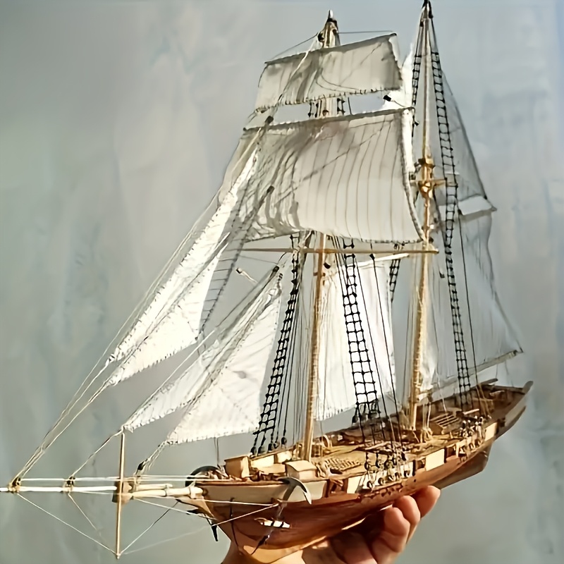 Image of Haerk Wooden Sailboat Model Ornament, Semi-finished Handmade Simulated Wooden Ship , Nordic Style Minimalist Decoration