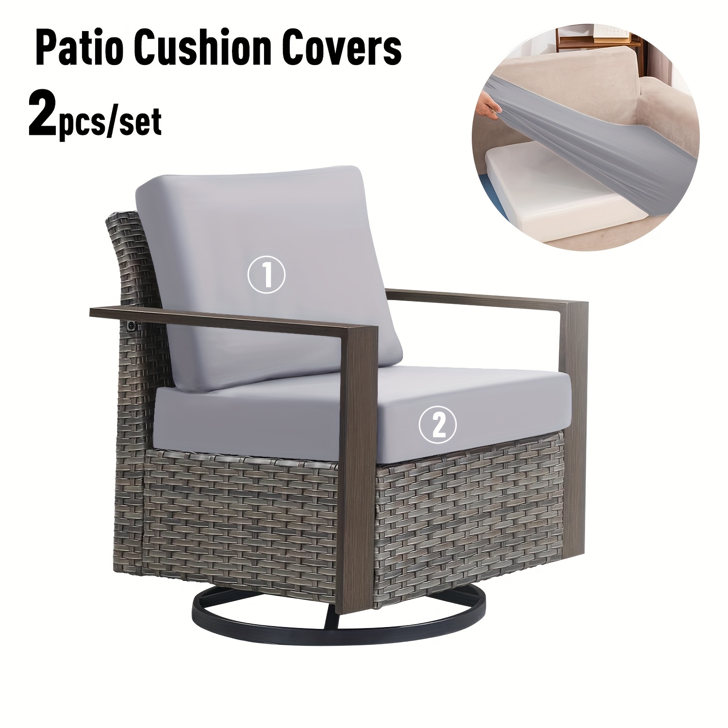 TEMU 2/8/12 pièces Housses de Coussin Élastiques en Tissu Fibre pour Chaises en Rotin de Patio Extérieur, Housses de Coussin de et Housses de Coussin