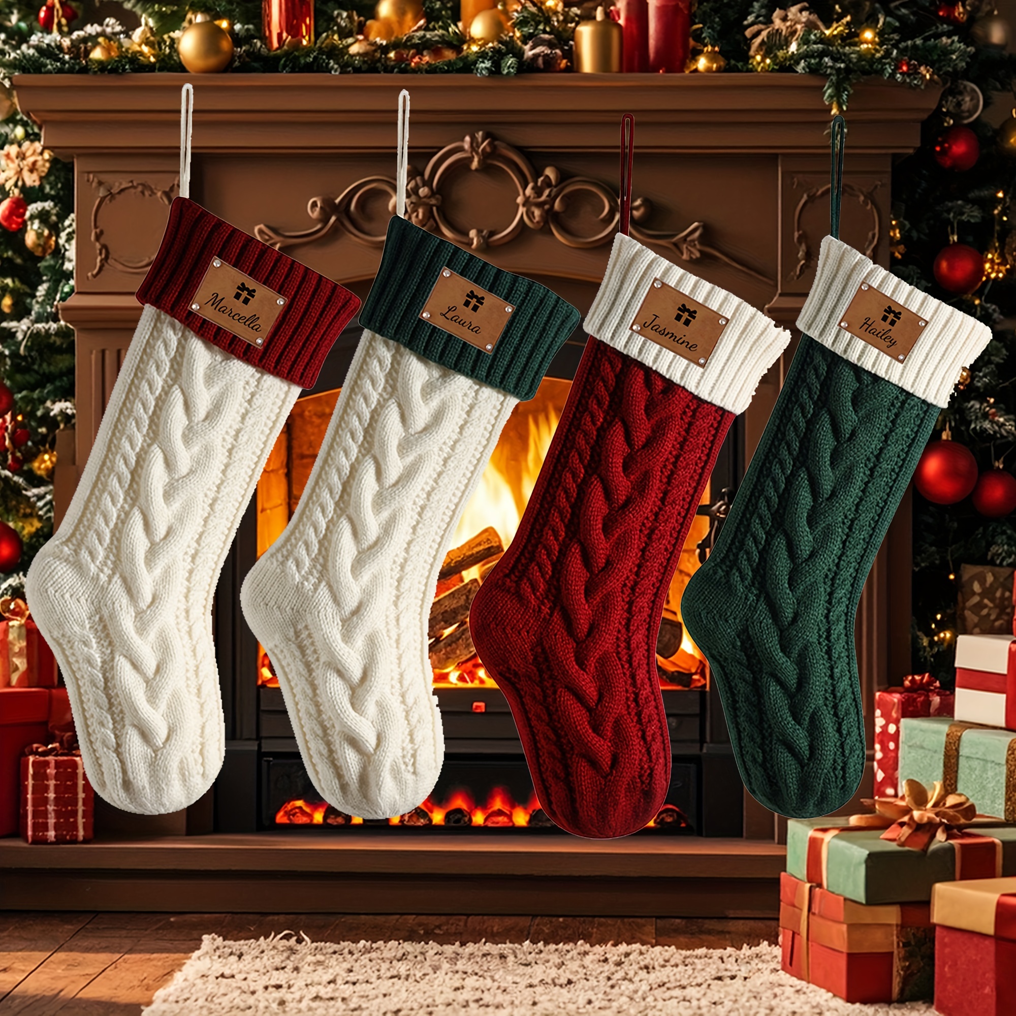 

Customizable Knitted Christmas Stockings 2024, Polyester Personalized , Decor, Christmas Ornament, For , No , Polyester