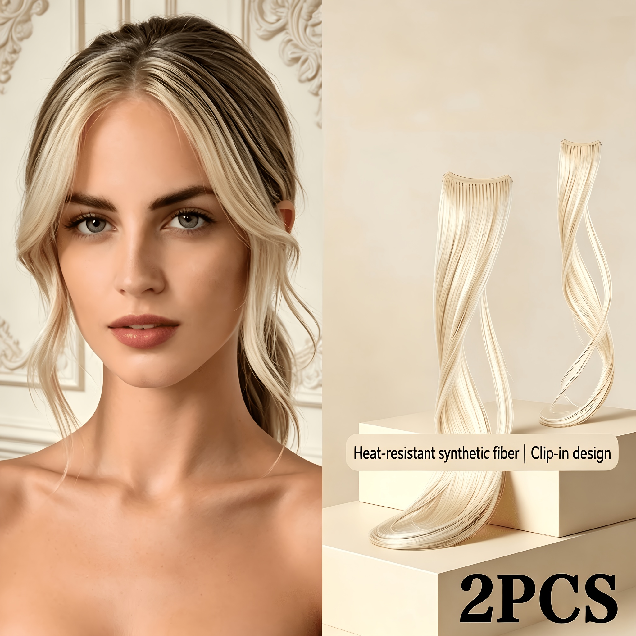 TEMU 2pz Extension per Capelli Laterale a Clip, Lunga Incornicelante, a Vaporosa Resistente al Calore, Naturale Spazzolata Lateralmente per Donne,