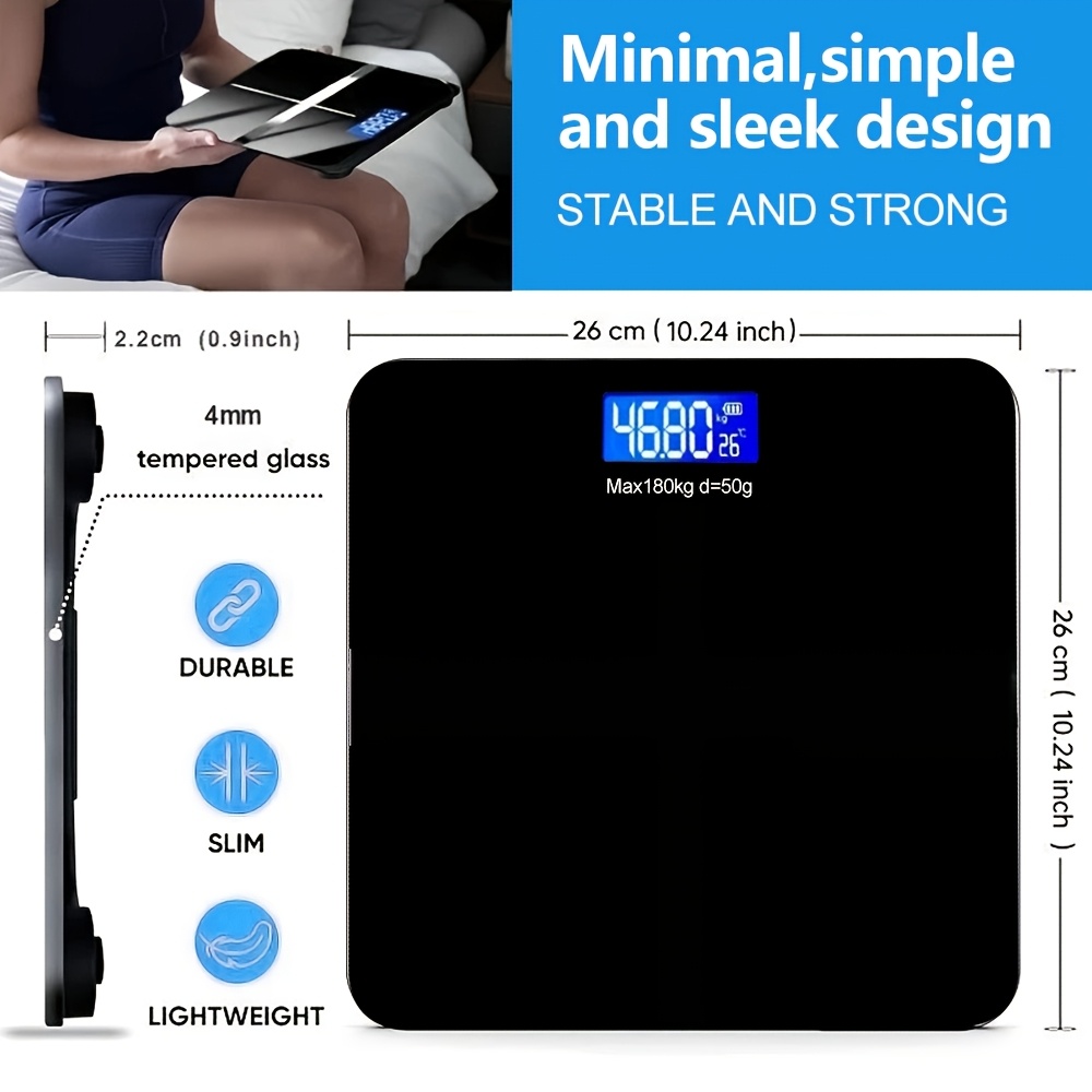 High Precision Bathroom Scale | Electronic Scale with Accurate Measurement, LED Display, Temperature Indicator, Switchable Kg/Pound, Super Wide Platform, High Hardness Glass, Suitable for Gym, University Dormitory, Home Use