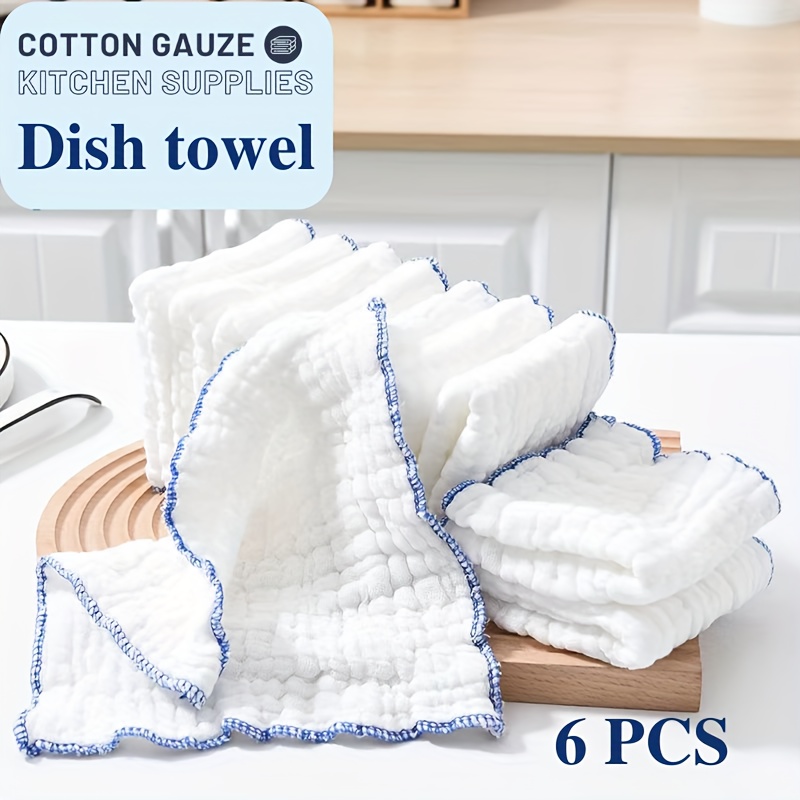 

6pcs Cotton Cleaning Cloths - , Hypoallergenic Dish Towels For Kitchen & Dining Room