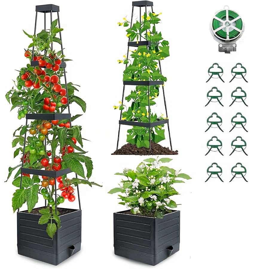 

2pack Tomato Planter Boxes With Trellis, 57" Self-watering Tomato Planter For Climbing Vegetable And Plants, Raised Tomato Planter Boxes For Indoor Outdoor Patio Greenhouse Gardening