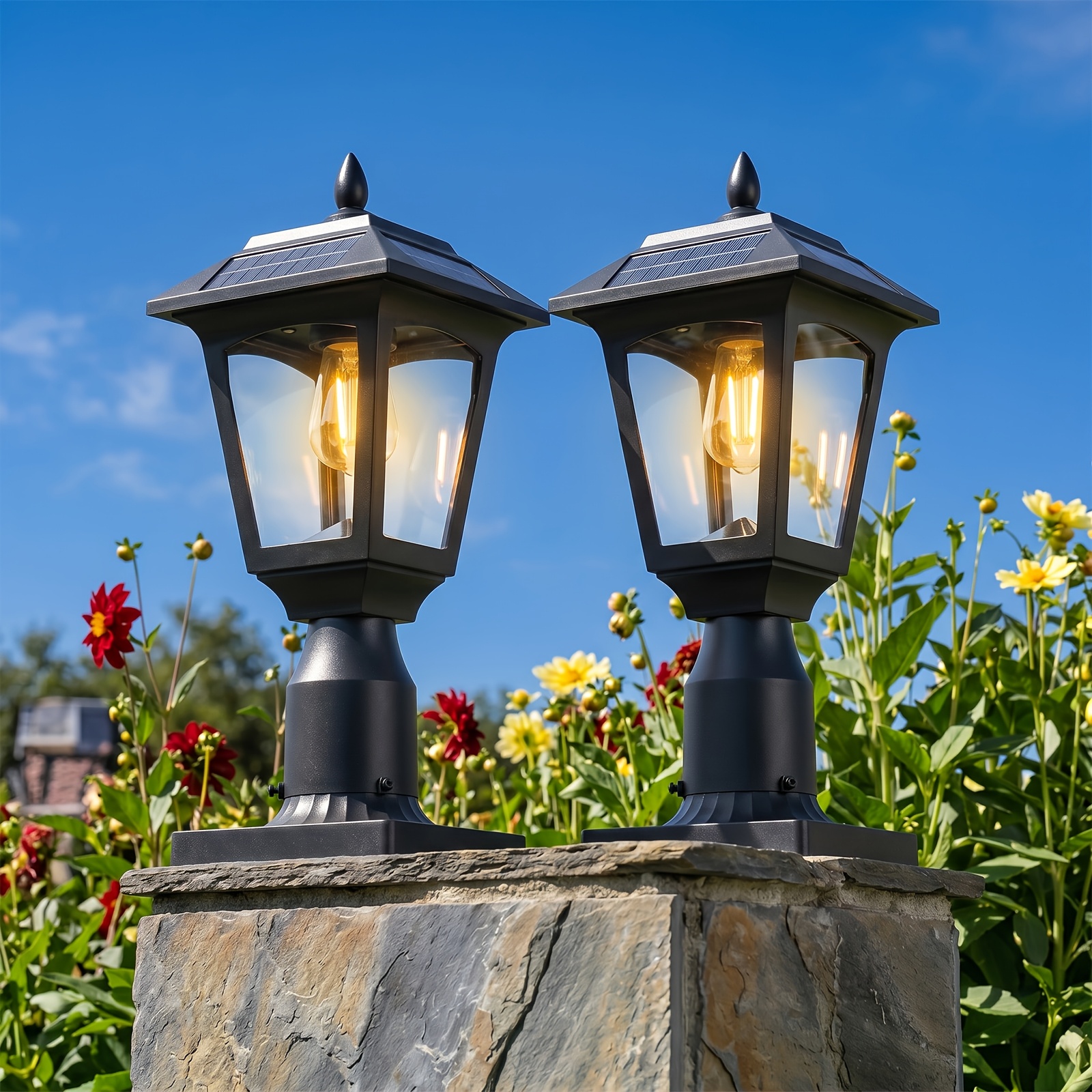 TEMU 1/2 Pack Solar Post Light, Ip44, Dusk To Dawn Outdoor Solar Lamp, For Fence Garden Yard Patio, Great Gift For Mom Dad Housewarming