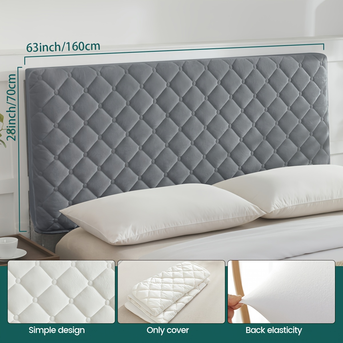 TEMU Thickened Headboard Cover, Slip-resistant Headboard Cover With Padding, Plush Quilted Headboard Cover. Single And Double Large Size Headboard