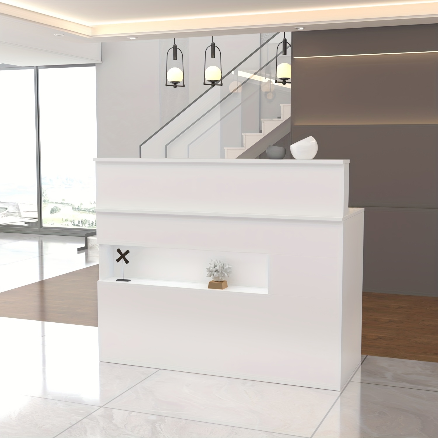 TEMU Featuring A Counter, Retail Counter Equipped With A Lit Display Shelf And Secure Drawers, Suitable For A Salon Reception Area Or Office (47.2