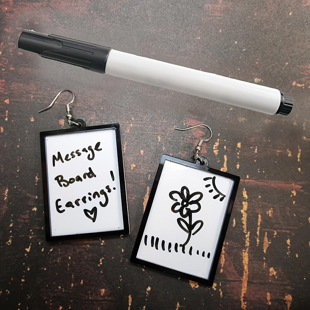 Image of Blank Message Board Pendant Earrings With Dry Erase Marker - Text & Designs For Poster Boards, , Artist Paintings - Women's Fashion Earrings