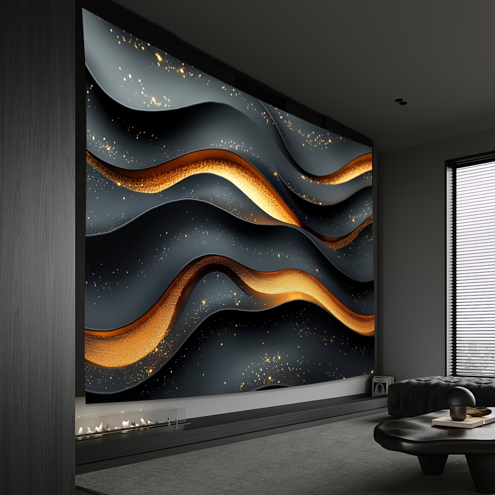 [Lightweight Design] Luxurious Polyester Backdrop | Black with Golden Accents | Versatile Decor for Indoor & Outdoor Events | Multi-Size Options | Elegant Wave Patterns | No Power Needed, Outside Decor
