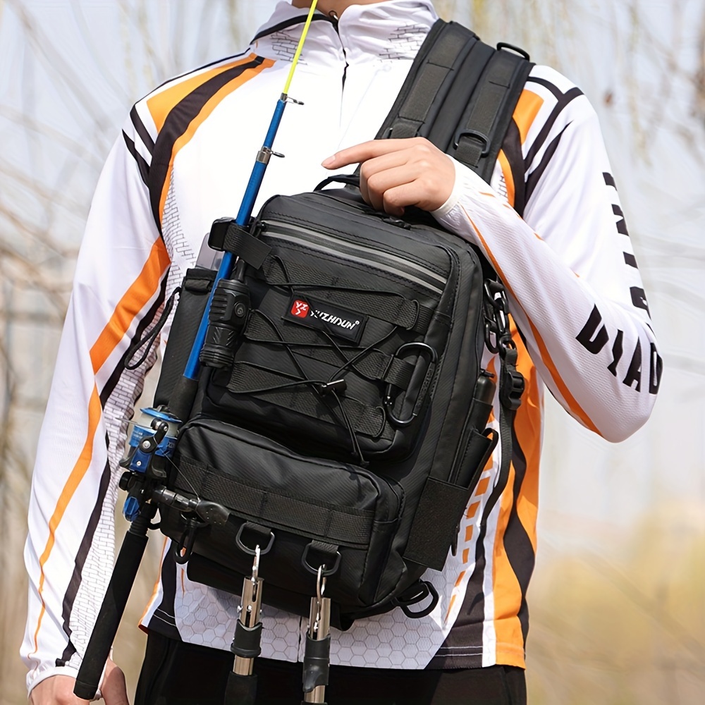 [Premium Fishing Backpack] Lightweight, Premium Moire 1pc Fishing Backpack with Rod Holder | Spacious Storage for Fishing Gear - Ideal for Camping and Hiking Enthusiasts