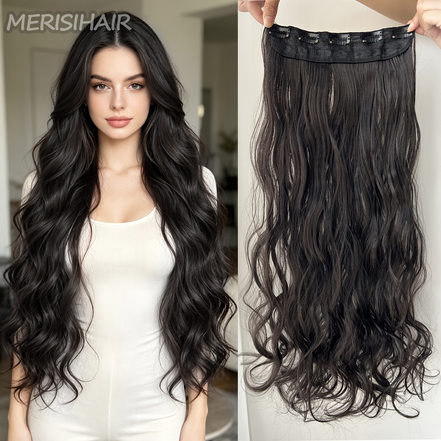 TEMU Extensions de cheveux à Longs Bouclés Ondulés Fibre Synthétique Résistante à la Chaleur Postiche pour Femmes Fête Usage
